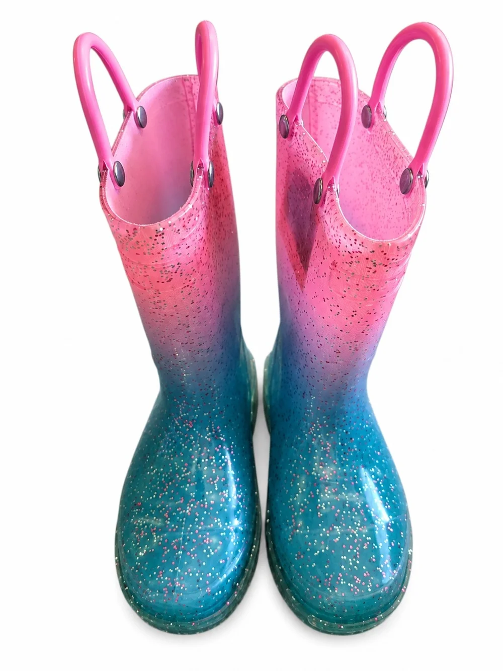 Western Chief Girls Glitter Ombre Rain Boots Pink Blue Size 7/8